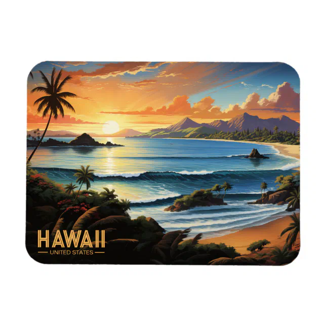 Hawaii Beach Tropical Paradise Vintage Painting Magnet