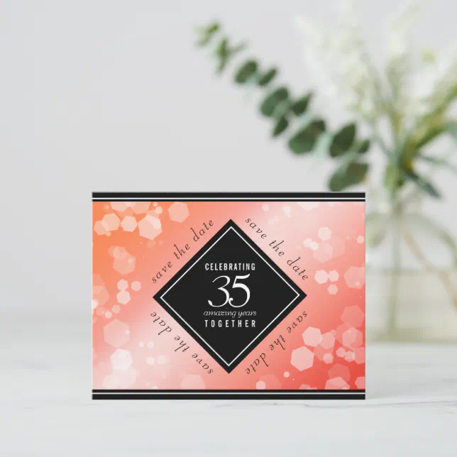 Elegant 35th Coral Wedding Anniversary Celebration Announcement Postcard