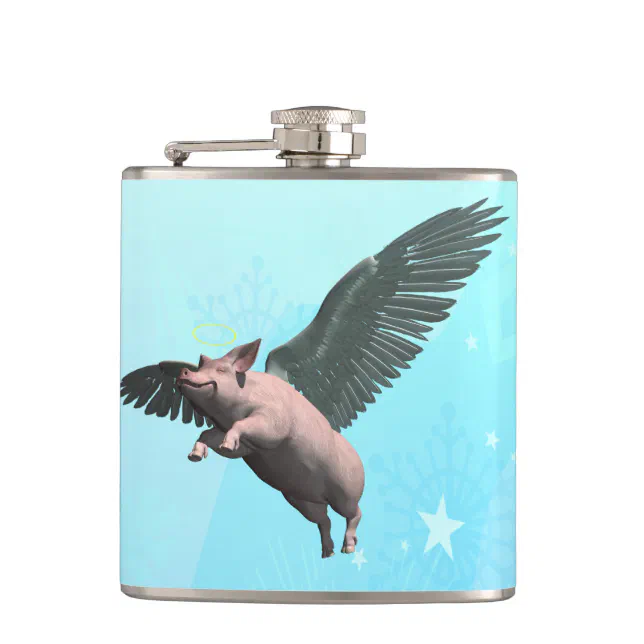 Cute Angel Pig Flying in the Sky Hip Flask