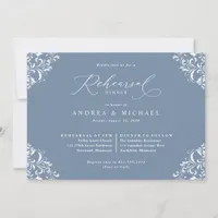 Elegant Dusty Blue Wedding Rehearsal Dinner Invitation