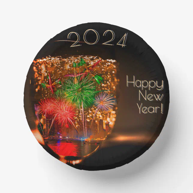 2024 wishes with fireworks and bubbles paper bowls