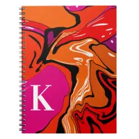 Cute Boho Style Orange Pink Swirl Custom Monogram  Notebook