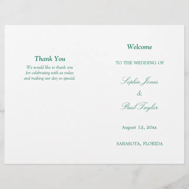 Emerald Green Script Bi-Fold Wedding Program