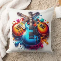 Colorful Guitars Live Life Out Loud with Music Throw Pillow