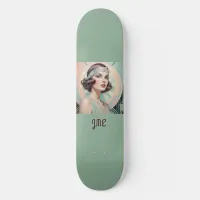 Art Deco Inspired Lady Woman Picture Monogrammed Skateboard