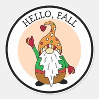 Hello, Fall, Autumn Gnome  Classic Round Sticker