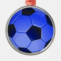 Blue American Soccer or Association Football Metal Ornament