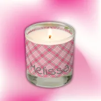 Pink and White Plaid Name Monogram | Scented Candle