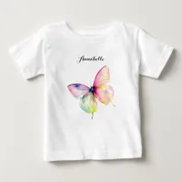 Delicate Pink Butterfly in Pastel Rainbow Colors Baby T-Shirt