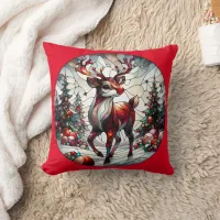 Festive reindeer in a whimsical winter landscape throw pillow