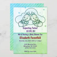 Expecting Twin Girls Cloud Baby Shower in Green Invitation