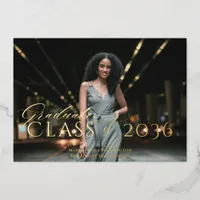 Trendy Elegant Classic Script Photo Graduation Foil Invitation