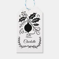 Elegant Black and White Personalized Christmas  Gift Tags