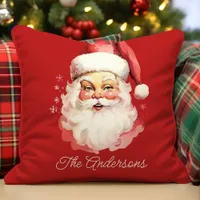 Retro Vintage Santa Claus Red Christmas Throw Pillow