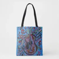 Wow Jazzy Blue  Guitar Folk Art Tote Bag