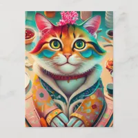 Colorful Cat in an outfit Postcard