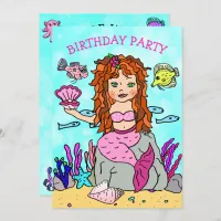 Mermaid with Shell Under the Sea Birthday Party Invitation