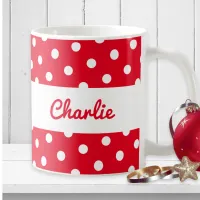 Red Polka Dot Pattern Stylish Personalized Kitchen Coffee Mug