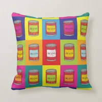 Retro Rows of Canned Baked Beans Popart Throw Pillow