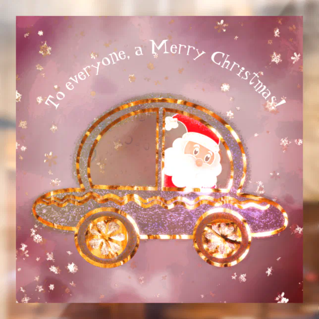 Santa in his car at Christmas Window Cling