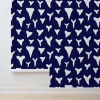 Shark Teeth Patterned Navy Blue and White Wallpaper