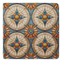 Geometric Moroccan Tile Pattern#2 Teal Gold ID1077 Trivet