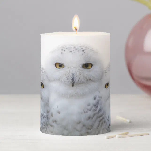 Dreamy Wisdom of Snowy Owls Family Pillar Candle