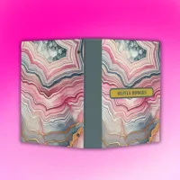 Modern Blue Gold Pink Agate Geode Monogram |  Mini Binder