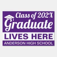 12" X 18" Purple & White Graduate Lives Here Yard Sign