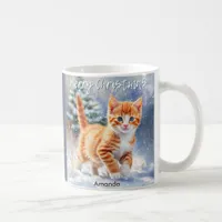 Cute Watercolor Ginger Kitten Snow Christmas Coffee Mug