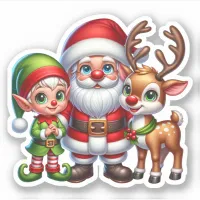 Cute Santa, Elf and Reindeer Christmas  Sticker