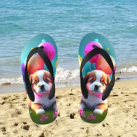 Cute puppy with balloons - cute kids  kid's flip flops