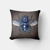 Blue Flying Insect Throw Pillow