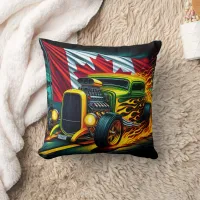 Vibrant hot rod racing past a Canadian flag Throw Pillow