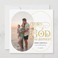 Glory to God Religious Christian 2 Photo Script Holiday Card