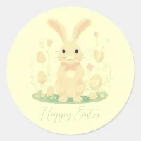 Cute Easter Bunny With Eggs Preschool Yellow Classic Round Sticker