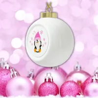 Cute Pink Christmas Penguin |  Ceramic Ball Christmas Ornament