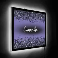 Monogrammed Name Black Glitter on Purple | LED Sign