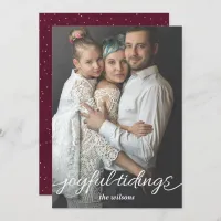 Pink Gold Joyful Tidings Script Custom Photo Holiday Card