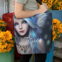 Personalized Ethereal Mystical Blue Fairy Tote Bag