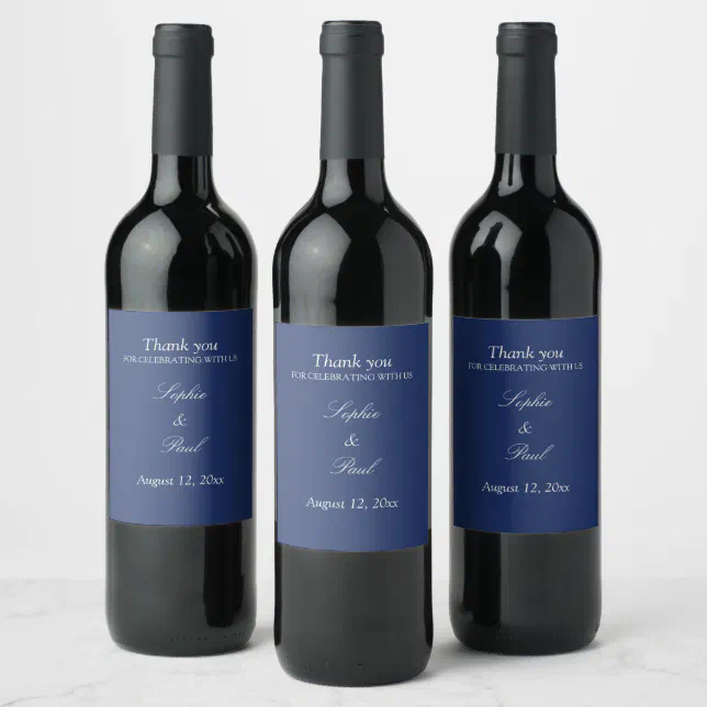 Elegant Navy Blue Wedding Wine Labels