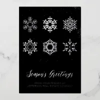 Modern Navy Silver Snowflakes Business    Foil Holiday Card