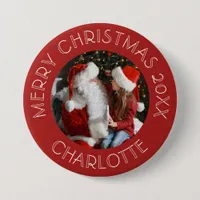 Cute Photo Santa Kids Name Button