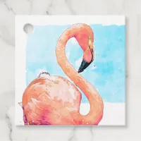 Watercolor Pink Flamingo Class Valentine's Party Favor Tags