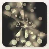 2025 new year with golden bubbles square paper coaster