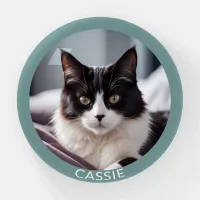 Personalized Pet Cat Photo Elegant Sage Green Paperweight