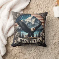 Eagle Spreading Wings by Mountains Throw Pillow