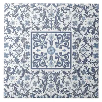 Blue Fancy Graphic Floral Pattern Ceramic Tile