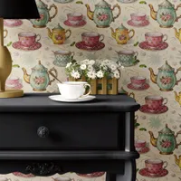 Vintage Tea Party Teapot and Teacup Wallpaper