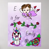 Personalized this Pretty Purple Fairy and Unicorn Poster